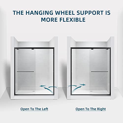 Elegant Double Sliding Shower Doors 60" W X 72" H,Semi-Frameless Bypass Shower Door,60 Inches Shower Door With 1/4" Clear Tempered Glass,Satin Black Shower Enclosure #TOP7