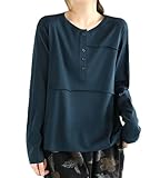 [Muzly] カットソー Tシャツ レディース 長袖 トップス クルーネック ボタン 立体ライン カジュアル シンプル 無地 ゆったり (JP, アルファベット, L, グレー)