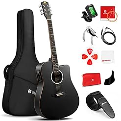 Vangoa 4/4 Guitare Électro-acoustique 41 pouces 4 Bandes EQ Pan Coupé Guitare Électrique Acoustique Adulte Pleine Taille avec Kits pour Débutants, Noir - Les Beatles, Paul McCartney, John Lennon, RIngo Starr, George Harrison