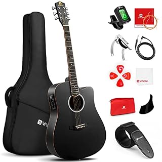 Vangoa 4/4 Guitare Électro-acoustique 41 pouces 4 Bandes EQ Pan Coupé Guitare Électrique Acoustique Adulte Pleine Taille avec Kits pour Débutants, Noir - Les Beatles, Paul McCartney, John Lennon, RIngo Starr, George Harrison