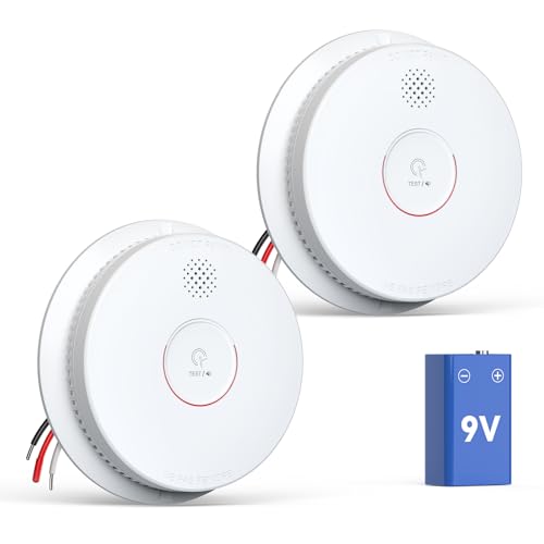 Jemay Photoelectric Smoke Detector with 9V Battery, 2-Pack