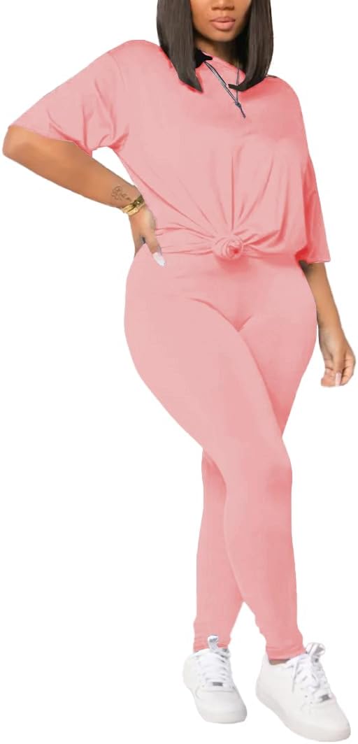 Women's Plus Size 2 Piece Outfits Summer Sweatsuits Drop Shoulder Tracksuits Biker Short Workout Jogger Sets Pink-2XL - Image 3