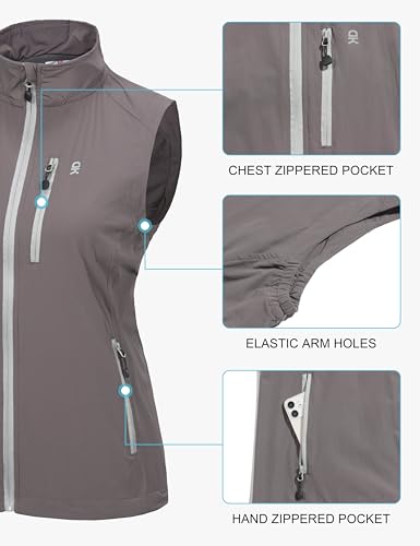 Little Donkey Andy Women's Lightweight Quick Dry Vest Windproof Stretch Sleeveless Jacket for Cycling Running Grey L3