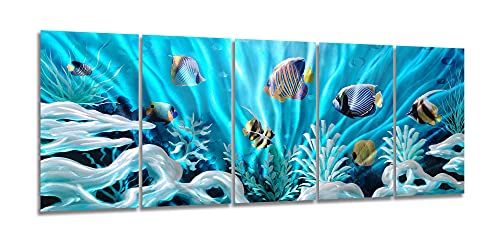 SYGALLERIER Fish Metal Wall Art Hand Crafted Large 3D Sea Life Pictures Modern Abstract Coastal Aluminum Artwork Contemporary Sculpture for Living Room Bedroom Dinning Decor