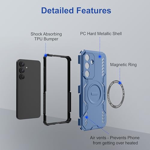 Image of amazon basics Back Case Cover for Samsung Galaxy S25 FE | Magnetic Case with Built-in Metal Ring | Supports Mag-Safe Charger, Wallet & Car Mount | Shockproof Hybrid PC + TPU | Blue