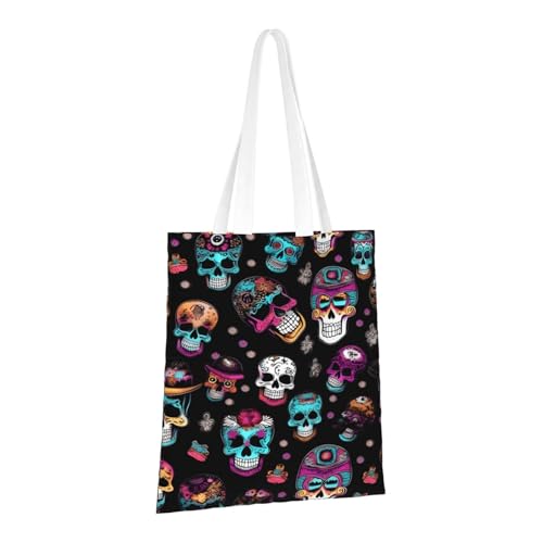 Sugar And Skulls Style Print Polyester Canvas Tote Bag, Worthy Shopping Bag, Ideal For Present And Daily Errands2