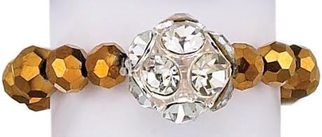 Metallic Faceted Beaded Elastic Ring with Rhinetone Ball
