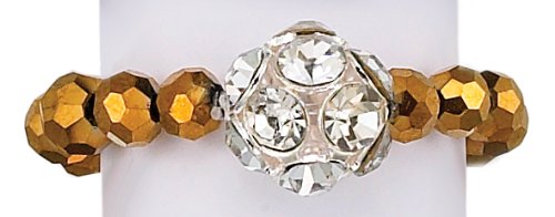 Metallic Faceted Beaded Elastic Ring with Rhinetone Ball