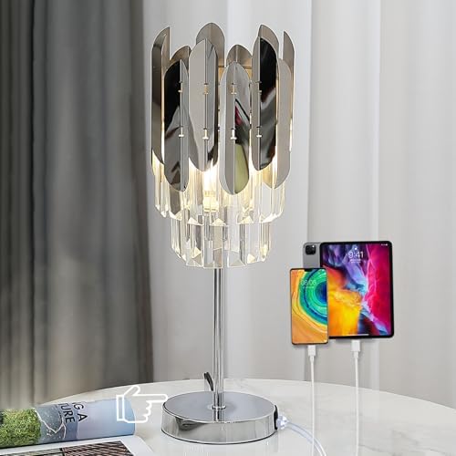 ENGELCH Crystal Table Lamp, Small Bedside Touch Control Crystal Desk