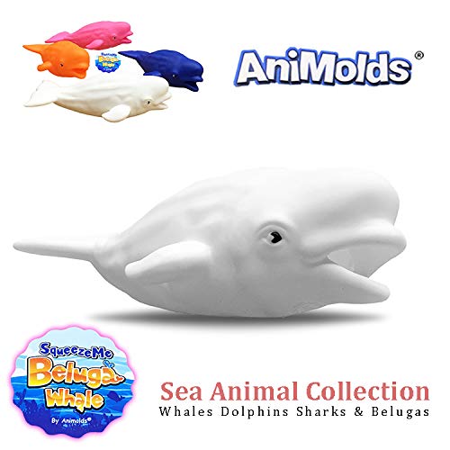 Animolds Squeeze Me Toy Let's Bring Awareness To Endangered Sea Animals Beautiful Noise Maker Toys For Kids Boys Bundle Of 2 Assorted Colors (Bundle 2, Beluga) #TOP2