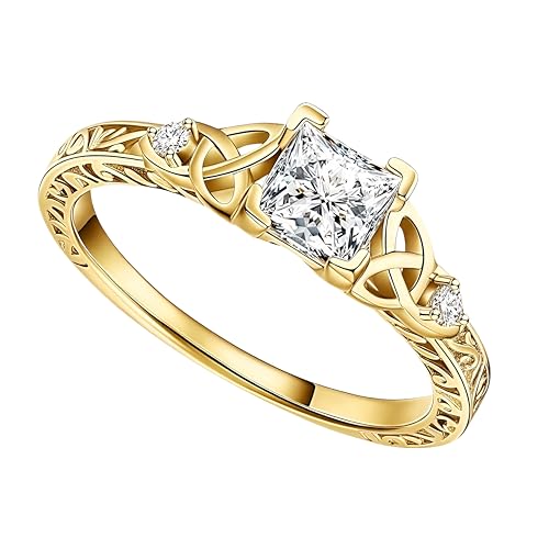 Celtic Knot Princess Cut Solitaire Lab Diamond Engagement Rings for Women,10K/14K/18K Gold Personalized Promise Ring,D Color VSS1 Clarity with IGI Certificate2