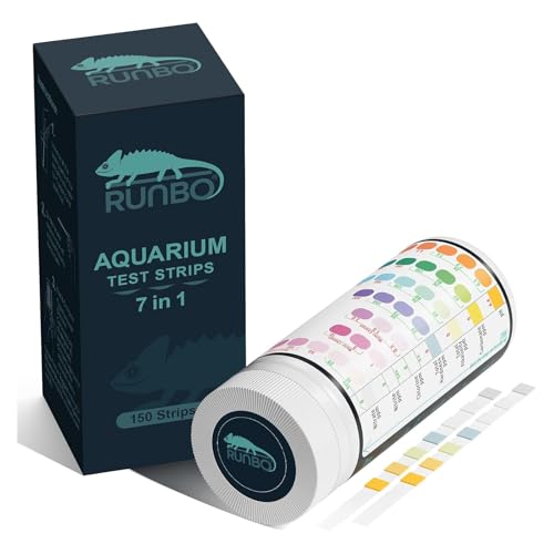 RUNBO 7 in 1 Aquarium-Teststreifen - 150 Stück Aquarium-Test-Set für Süßwasser Fischteich genaue Prüfung der Gesamthärte Gesamtalkalität Karbonat-Nitrat Nitrit Cl2 pH