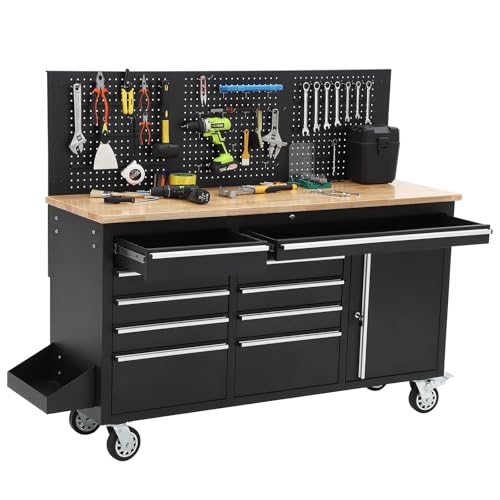 Heavy Duty 61-Inch Rolling Tool Chest with Power Strip