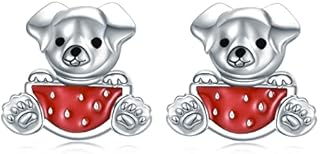 VONALA Animal Earrings 925 Sterling Silver Puppy Dog/Butterfly with Flower/Bunny/Elephant Flower Mushroom Drop Earrings for Women Girls
