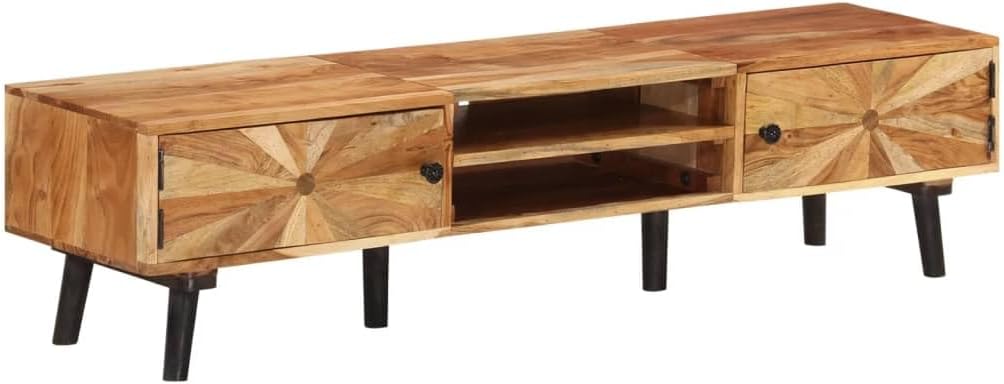 Natural Wood TV Cabinet Solid Acacia Wood Storage Unit with Four Drawers Rustic Charm and Spacious Organization for Living Room Media Essentials