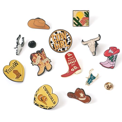 Image of FASHEWELRY Cowboy Brooches Enamel Pins Set Hat Pin Cute Lapel Pin Alloy Western Aesthetic Badge Pins