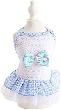 Elegant Princesss Camisole Dress Hollow Plaids Tutu Dress with Star for Small, Extra Small Dog Teddy, Pug, Chihuahua, Shih Tzu, Yorkshire Terriers Blue XL