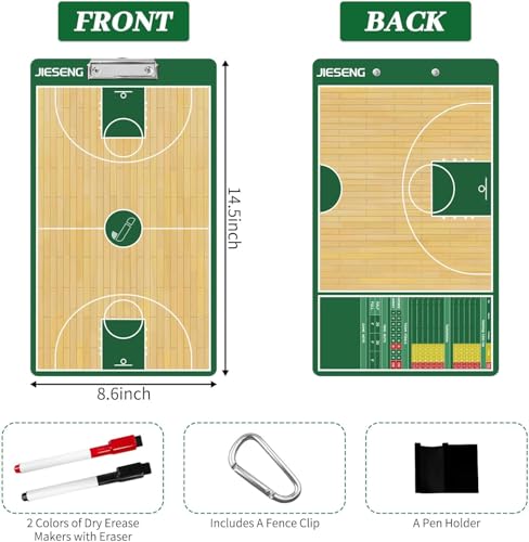 JIESENG Basketball Coaching Board, Premium Tactical Basketball Coach Clipboard, Double-Sided with Basketball Dry Erase Board for Coaches, Basketball Coach Board with Marker Pens for Coach