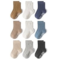 Bearbay 9 Paar Kleinkind Baumwoll-Socken mit Anti-Rutsch-Punkten für Säuglinge, Jungen und Mädchen, einfarbig blau