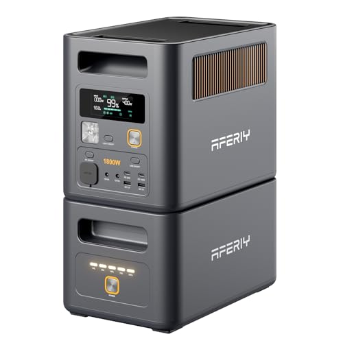 AFERIY Portable Power Station with 1024Wh Expansion Battery, 2048Wh Total Capacity, Expandable to 5120Wh, 1800W (Peak 3600W), <10ms UPS Backup, LiFePO4 Battery for Home Backup, RV, Camping