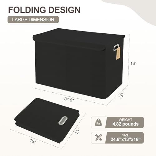 Image of Large Toy Storage Box with Lid, Collapsible Toys Storage Organizer Bins with Dividers and Handles, Storage Chest Bin for Kids, Boys, Girls, Nursery 25 inchx13 inch x16 inch (Black)
