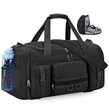 SDYSM Gym Bag 40L Large Tactical Travel Duffle Bag for Men Women Waterproof Weekender Bags Carry on Overnight Bags with Shoe Compartment & Wet Pocket for Gym Travelling Sports, Black