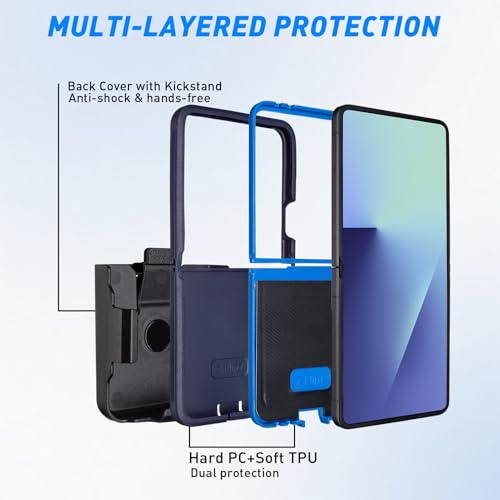 Image of for Z Flip 7 Case with Belt Clip, 2 Layers of Sturdy, Anti-Scratches Shockproof Heavy Duty Phone Case Samsung Galaxy Z Flip 7, Blue