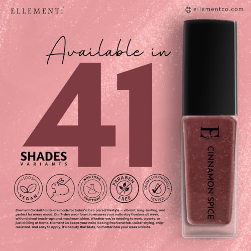 Image of Ellement Co Nirvana Nail Polish 10 ml with deep wine red shimmer shade offers glossy salon finish smooth streak-free application, quick drying formula, and long lasting chip resistant wear, ideal for festive occasions, evening looks, parties, weddings, and elegant everyday nail styling.