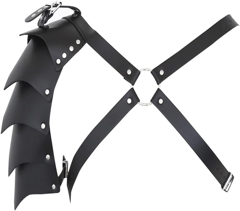 Men's Knights Leather Body Chest Harness with Shoulder Armors Buckles Straps Adjustable Steampunk for Party Halloween Costume