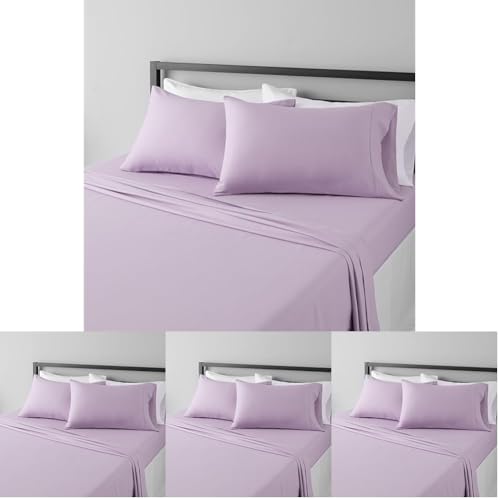 Image of Amazon Basics Lightweight Super Soft Breathable Brushed Microfiber 4-Piece Sheet Set with 14-Inch Deep Pockets,Wrinkle Resistant,Queen,Frosted Lavender,Solid,(Pack of 4)