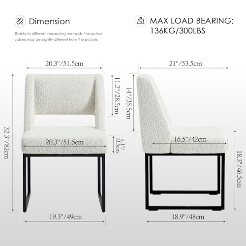 Image of Zesthouse Upholstered Dining Chairs Set of 4, Modern Dining Room Chairs with 4.1 inch Thickened Cushion & Metal Legs, White Boucle Fabric Kitchen Chair with Padded High Back, Heavy Duty Kitchen Chair