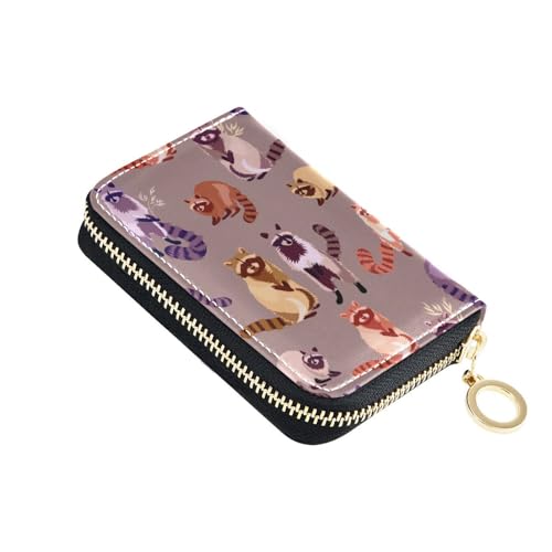 Raccoon RFID Credit Card Holder Leather With Zipper Card Case Wallet for Women Girls
