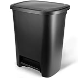 TNLOJI 20.4 Gallon Trash Can, Step-On Plastic Kitchen Waste Bin with Odor Protection of Lid, Black