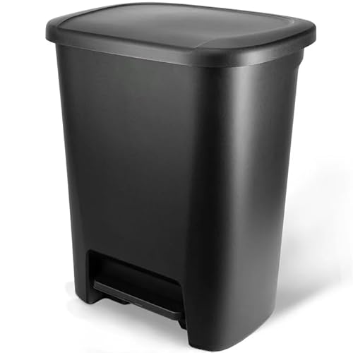 TNLOJI 20.4 Gallon Trash Can, Step-On Plastic Kitchen Waste Bin with Odor Protection of Lid, Black