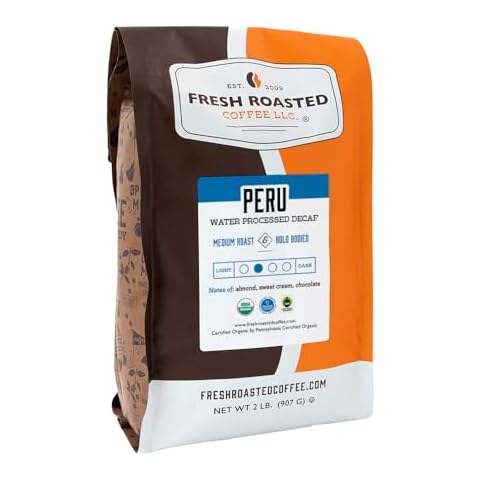 Fresh Roasted Coffee, Organic Peru Water Processed Decaf, 2 lb (32 oz), Mold & Mycotoxin Tested, Kosher, Medium Roast Whole Bean Cover