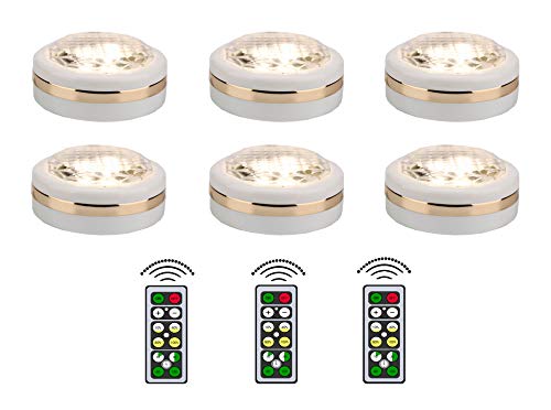 Puck Lights Battery Operated, LED Under Cabinet Lighting, Wireless LED Puck Lights with Remote Control 6 Pack, Closet Light, Under Counter Lighting, Push Lights, Stick On Lights