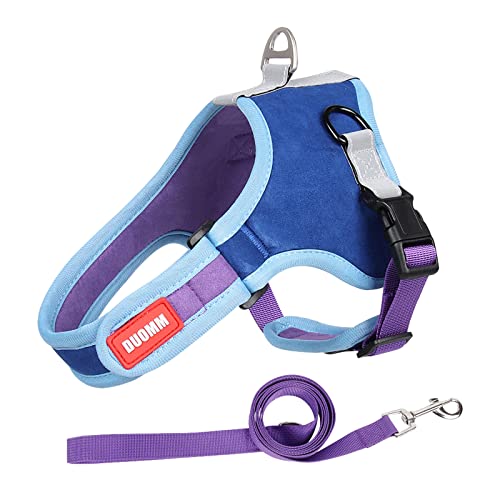 Piang Gouer Hundegeschirr und Leine Set für kleine und mittlere Hunde, reflektierende Wildleder Service Hundegeschirr mit verstellbaren gepolstert für Outdoor Spaziergänge Haustierweste(Navy blau-L) Cover