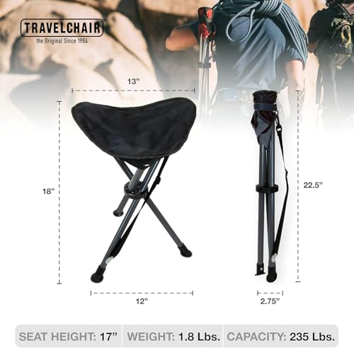 Travel Chair Slacker Tripod Chair for Camping, Lightweight Chair, Adjustable Carry Strap for Easy Transport | Lighter Version of The Original Slacker Stool | Perfect for Outdoor Adventures (Black)