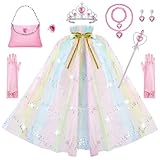 Minetom Princess Dresses for Girls, Princess Cape Set Dress Up Clothes with Tiara Crown, Wand, Easter Birthday Gift for for Little Girls