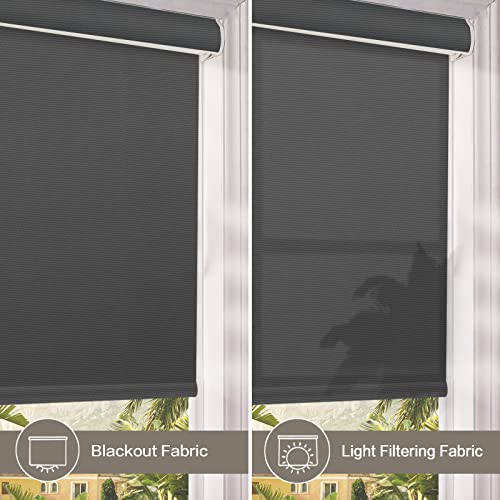 Zy Blinds Cordless Blackout Window Shades, Dark Grey Roller Shades With Metal Valance, Uv Protection Enegry Saving Room Darkening Fabric Window Blinds For Windows, Doors, French Door, 21" W X 36" H #TOP2