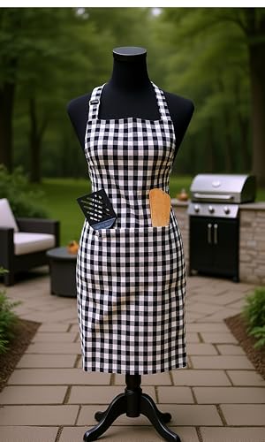 Image of Kitchen Apron for Women & Men | 100% Cotton | Cooking Apron with Big utility Pocket | Adjustable neck strap | Free Size | Kitchen Utensils Accessory