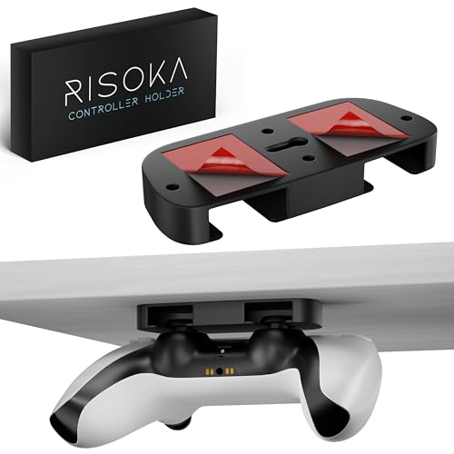 RISOKA® Controller Halter unter Tisch - Kompatibel mit PS5 & PS4 Controllern - Ohne Bohren - Gaming Setup Zubehör Gadgets Accessoires - Verwendbar mit PlayStation 5 Controllern