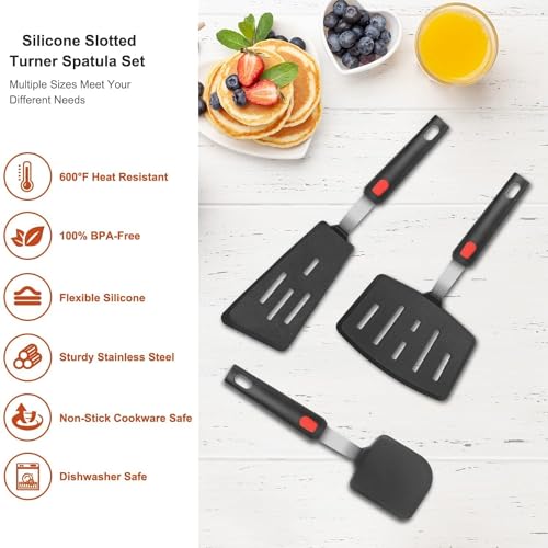 Image of Silicone Spatula Heat Resistant Flexible Rubber for Nonstick Cookware, Burger Pancake Spatula Turner Large Silicone Spatula for Cooking Kitchen Utensil (Black) (Pack of 1)