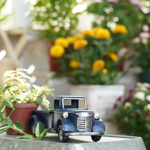 SOFFEE DESIGN 10in Collectible-Vehicles Classic Truck, Pick-up Model Iron Decorations, Collectible Figurine Desktop Car Wine Holder for Home Decor, Dark Blue - Image 3