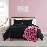 Betsey Johnson - Full/Queen Comforter Set, Super Soft Bedding with Matching Shams, Bonus Throw Included, Chic Bedding Essentials (Signature Hotel Solid Black, Full/Queen)