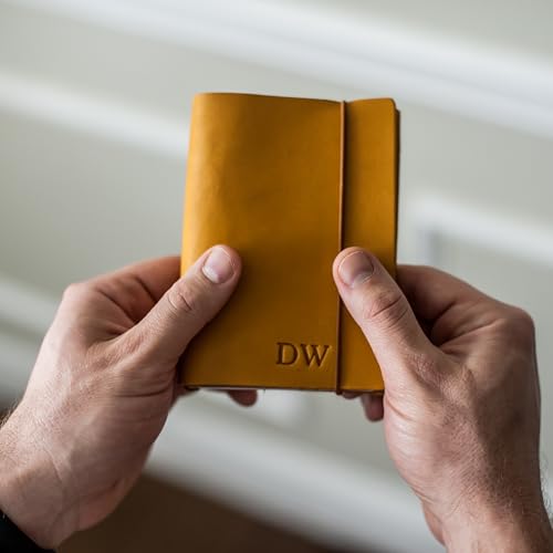 Refillable Pocket Leather Journal Notebook Personalized with Professional Elastic Closure (Saddle Tan, Graph Paper)