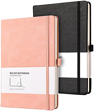RETTACY Dominated Journal Pocket book 2 Pack – A5 Lined Journal for Ladies with 376 Numbered Pages,Hardcover,100gsm Thick Paper 5.75” × 8.38”