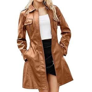 GULASISI Veste mi-longue en cuir pour femme Trench Coat Britannique ouvert sur le devant Manteau en cuir avec ceinture/Taille britannique/Vêtements d'hiver pour dames Solde/Expédition 7 jours, marron,