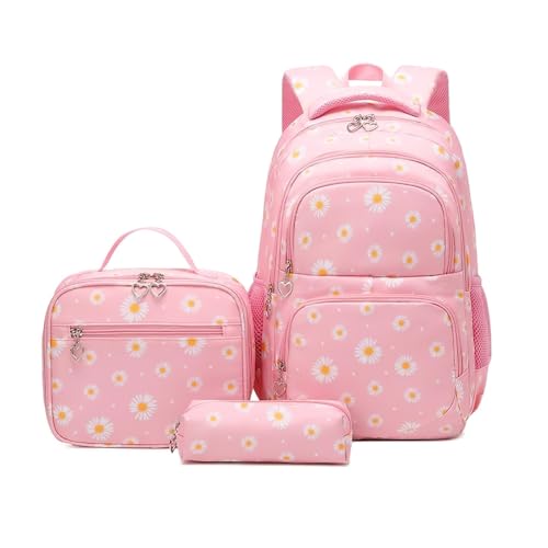 ETAISHOW 3 unidades de mochila margarida para meninas com lancheira, mochila escolar infantil com lancheira para escola primária, 3 peças - rosa, Style A, Mochila