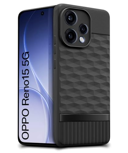 Image of WOW IMAGINE Back Cover for Oppo Reno 15 5G with Hexa Cube Design | Ultra Slim Soft Rubberised Case | Inner Velvet Fabric | Flexible Mobile Case | Camera Protection - Black